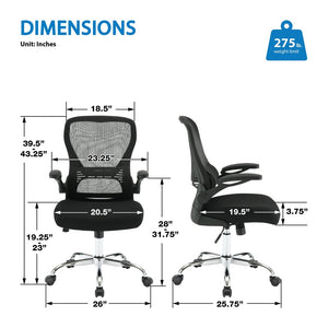 OSP Home Furnishings Mesh Back Ergonomic Office Chair with Lumbar Support Flip up Arms and Foam Seat Cushion Black EM96809C-3
