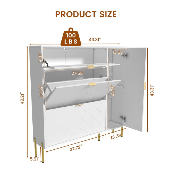 English Elm Mdf Herringbone Shoe Cabinet Gold Hardware Entryway Organizer Holds 16 Pairs White T3609P482837