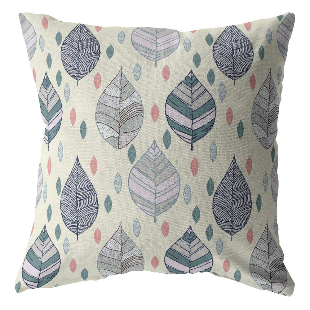 Homeroots 26” Cream Gray Leaves Indoor Outdoor Throw Pillow   412304