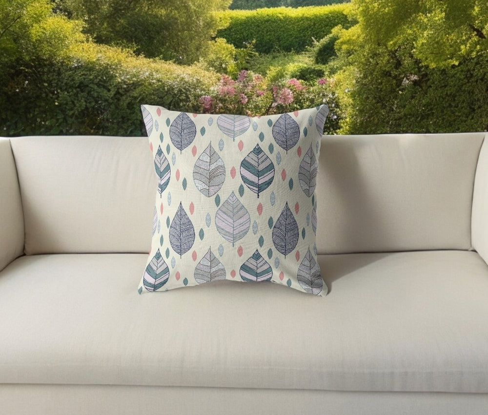 Homeroots 26” Cream Gray Leaves Indoor Outdoor Throw Pillow   412304