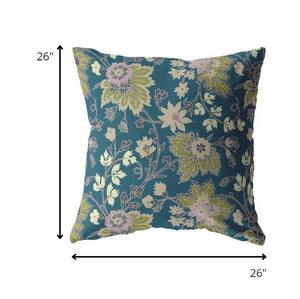 Homeroots 26” Teal Green Jacobean Indoor Outdoor Throw Pillow   412309
