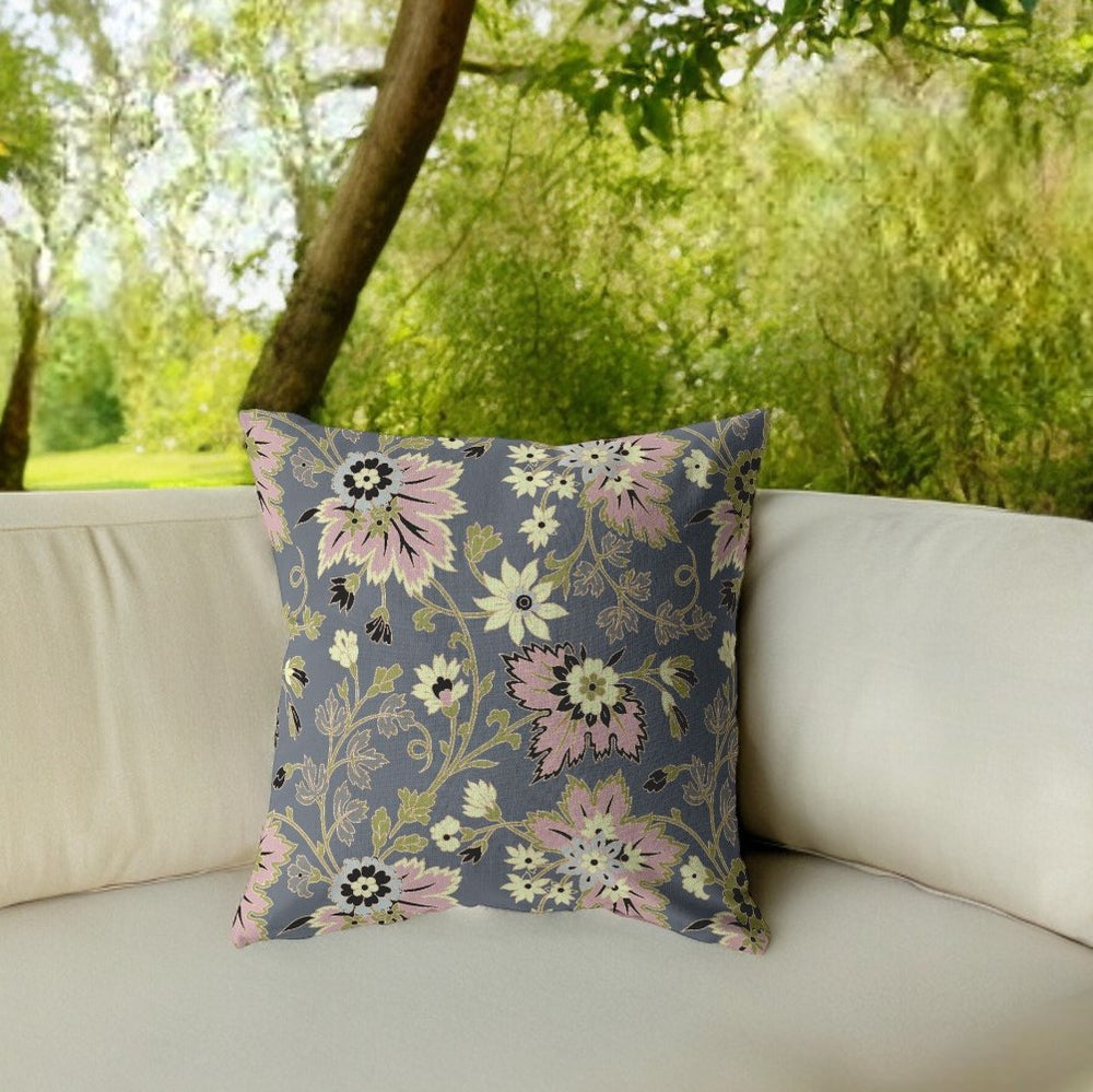 Homeroots 26” Gray Pink Jacobean Indoor Outdoor Throw Pillow   412314