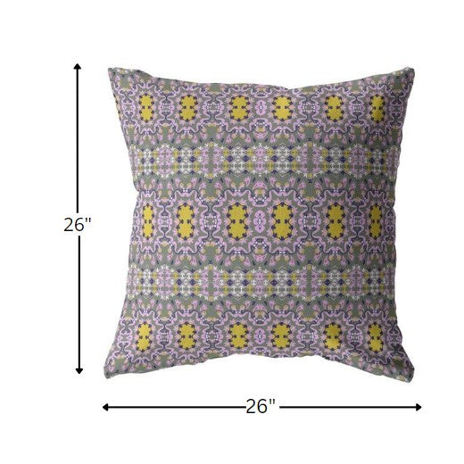 Homeroots 26” Purple Yellow Geofloral Indoor Outdoor Throw Pillow   412319
