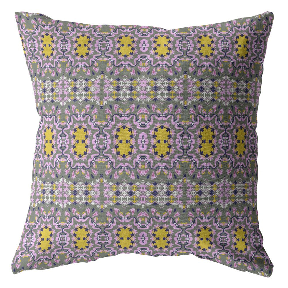 Homeroots 28” Purple Yellow Geofloral Indoor Outdoor Throw Pillow   412320