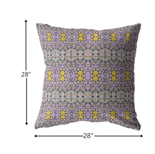 Homeroots 28” Purple Yellow Geofloral Indoor Outdoor Throw Pillow   412320