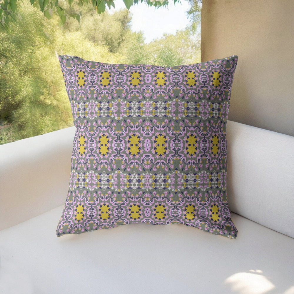 Homeroots 28” Purple Yellow Geofloral Indoor Outdoor Throw Pillow   412320