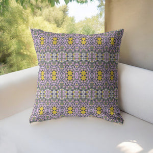 Homeroots 28” Purple Yellow Geofloral Indoor Outdoor Throw Pillow   412320