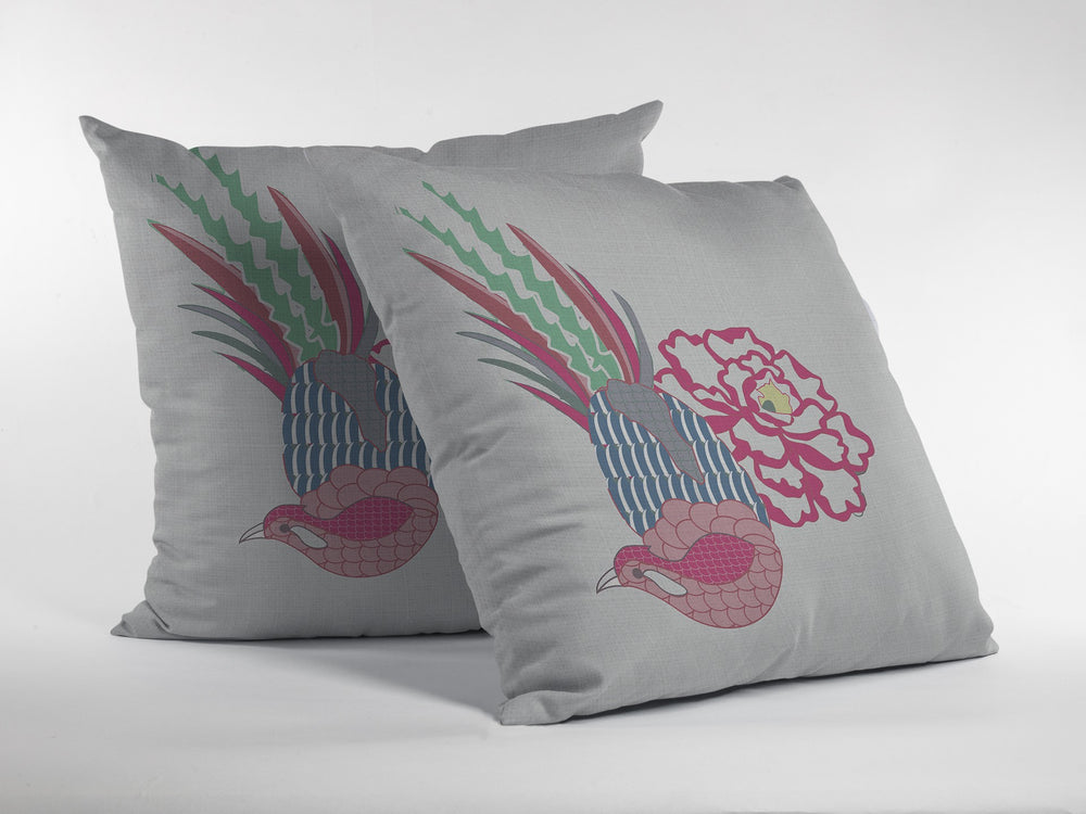 Homeroots 26” Pink White Peacock Indoor Outdoor Throw Pillow   412329