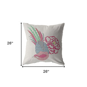 Homeroots 26” Pink White Peacock Indoor Outdoor Throw Pillow   412329