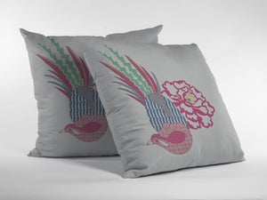 Homeroots 28” Pink White Peacock Indoor Outdoor Throw Pillow   412330
