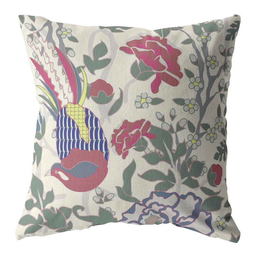 Homeroots 28” Pink Sage Peacock Indoor Outdoor Throw Pillow   412340
