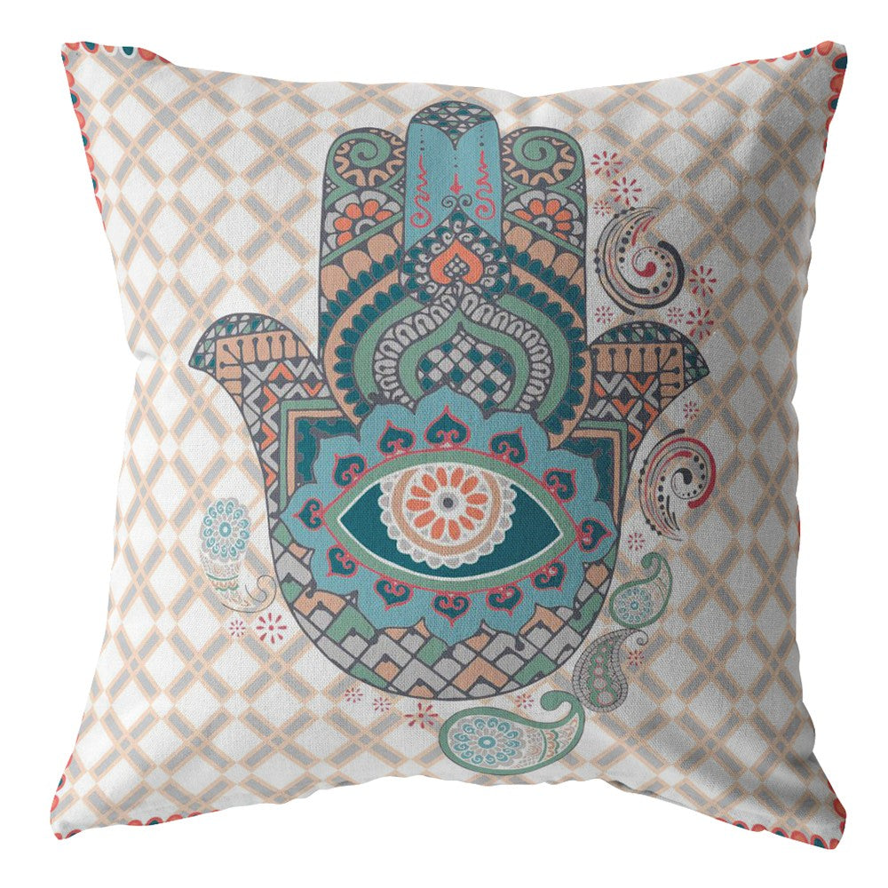 Homeroots 26” Blue Gray Hamsa Indoor Outdoor Throw Pillow   412349