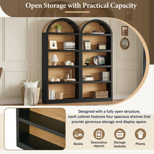 English Elm On-trend Farmhouse Two-tone Bookcase Set Arched Fabric Crown Open 5-tier Shelving Black+Natural N721P411205B