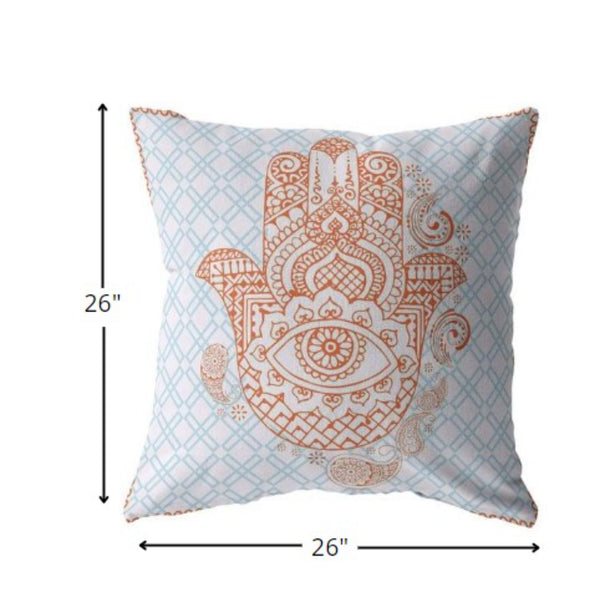 Homeroots 26” Blue Orange Hamsa Indoor Outdoor Throw Pillow   412364