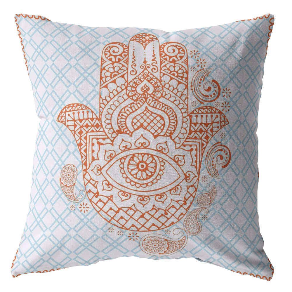 Homeroots 28” Blue Orange Hamsa Indoor Outdoor Throw Pillow   412365