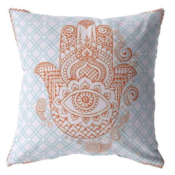 Homeroots 28” Blue Orange Hamsa Indoor Outdoor Throw Pillow   412365