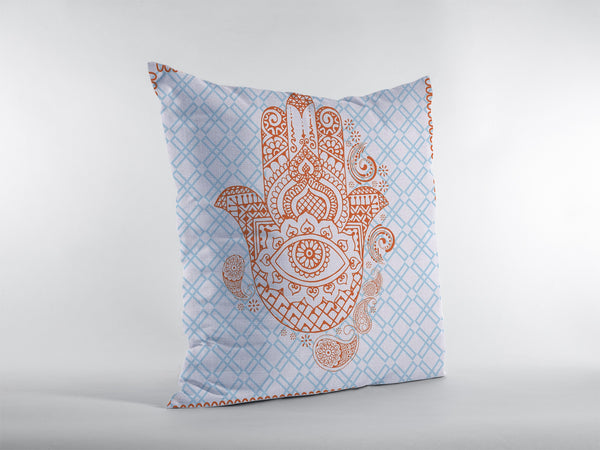 Homeroots 28” Blue Orange Hamsa Indoor Outdoor Throw Pillow   412365