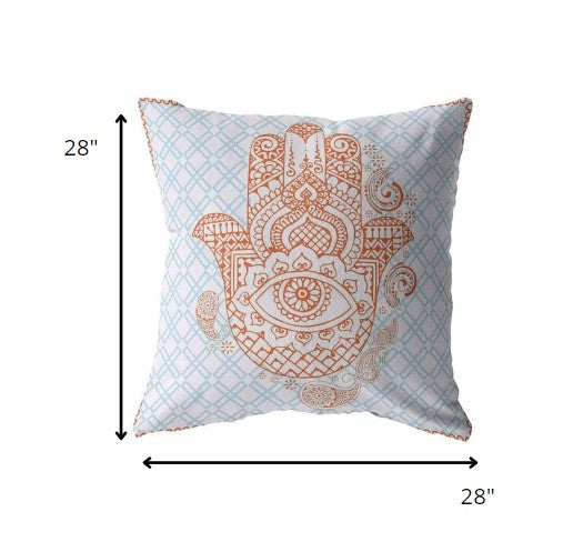 Homeroots 28” Blue Orange Hamsa Indoor Outdoor Throw Pillow   412365