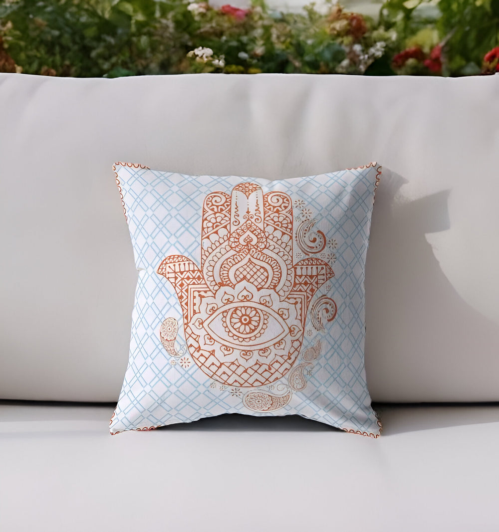 Homeroots 28” Blue Orange Hamsa Indoor Outdoor Throw Pillow   412365