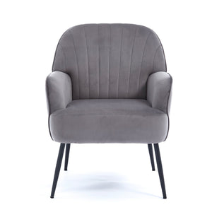 English Elm Velvet Barrel Accent Chair Tufted Shell Back with Metal Legs for Living Room Grey W5722P462512