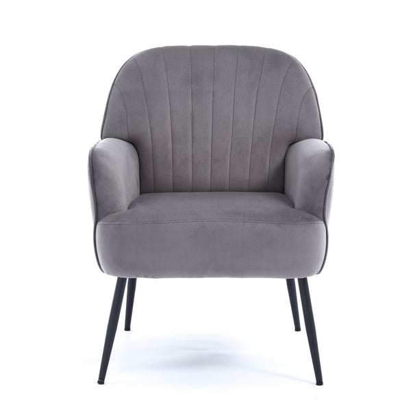 English Elm Velvet Barrel Accent Chair Tufted Shell Back with Metal Legs for Living Room Grey W5722P462512