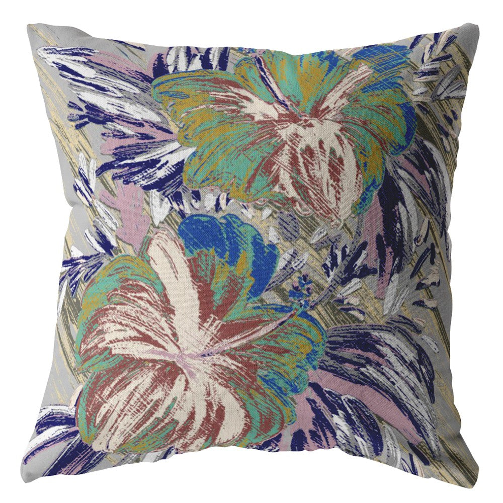 Homeroots 28” Lilac Green Hibiscus Indoor Outdoor Throw Pillow   412375