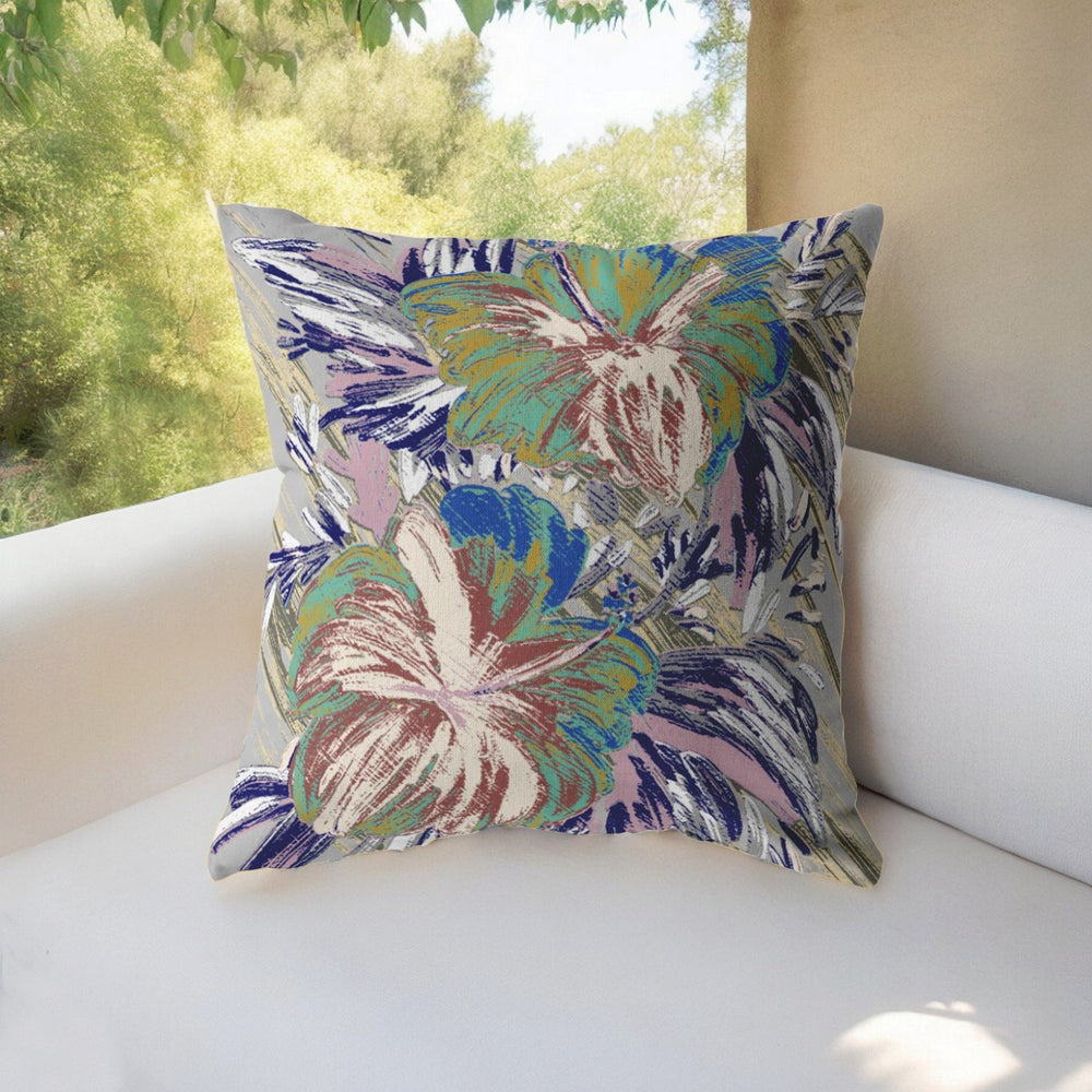 Homeroots 28” Lilac Green Hibiscus Indoor Outdoor Throw Pillow   412375