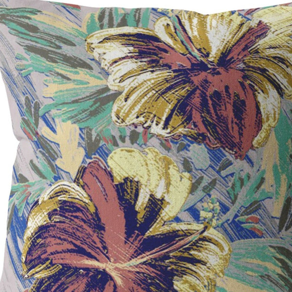 Homeroots 28” Terracotta Hibiscus Indoor Outdoor Throw Pillow   412385