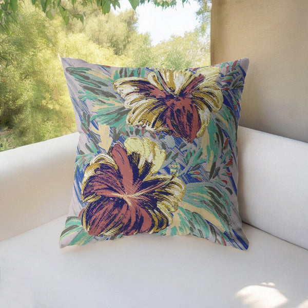 Homeroots 28” Terracotta Hibiscus Indoor Outdoor Throw Pillow   412385
