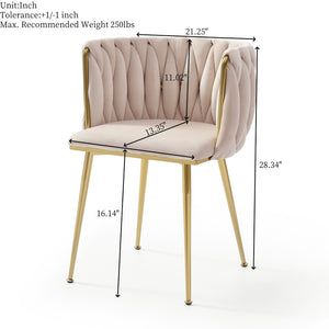 English Elm Modern Velvet Upholstered Dining Chairs Woven Back Gold Legs Set of 2 for Any Room W1117P440615