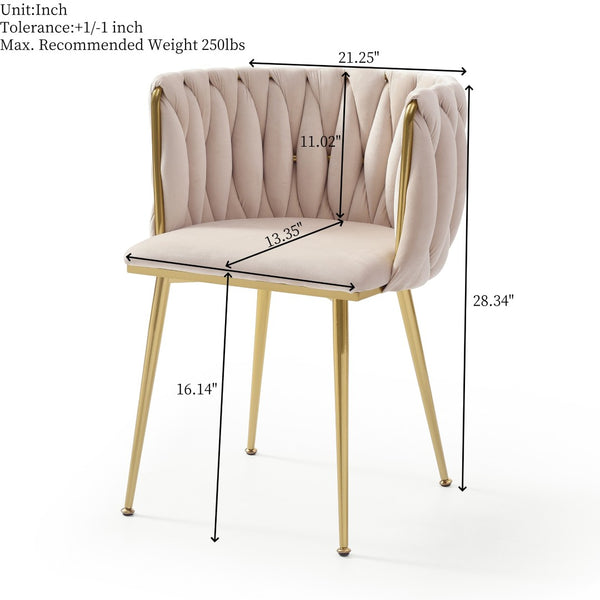 English Elm Modern Velvet Upholstered Dining Chairs Woven Back Gold Legs Set of 2 for Any Room W1117P440615