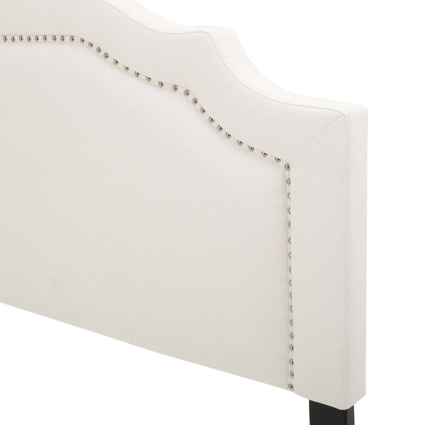 English Elm Christopher Knight Home® - Upholstered Modern Nailhead Headboard for Queen Beds with Black Iron Legs, Adjustable Height Elegance Ivory 58969.00IVY