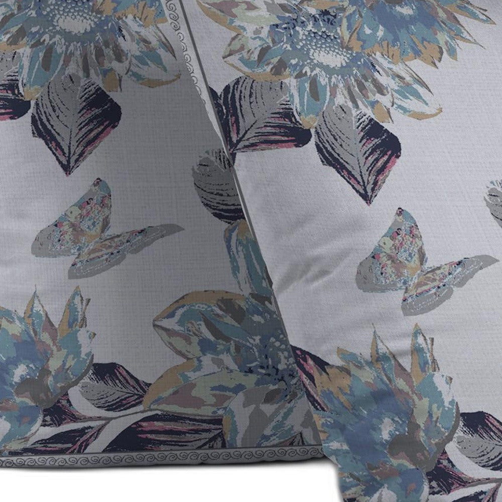 Homeroots 28” Gray White Butterfly Indoor Outdoor Throw Pillow   412400