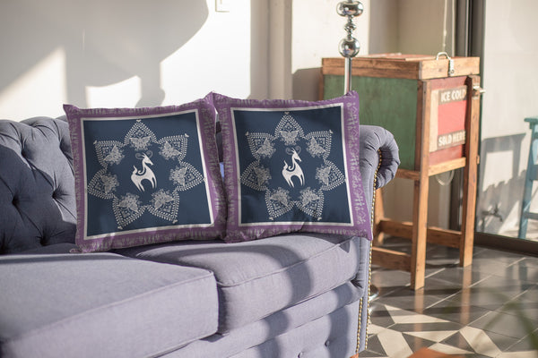 Homeroots 26” Navy Purple Horse Indoor Outdoor Throw Pillow   412414