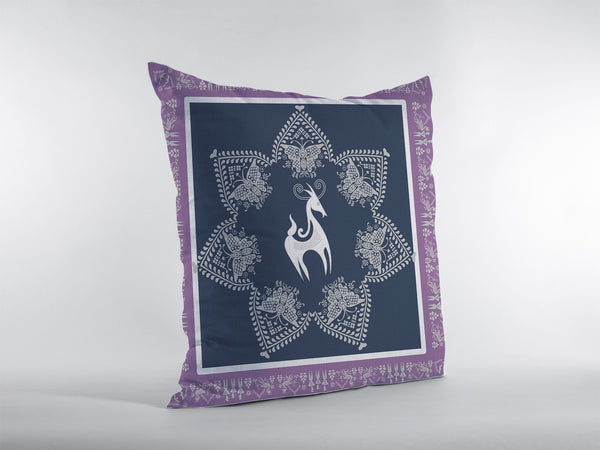 Homeroots 26” Navy Purple Horse Indoor Outdoor Throw Pillow   412414