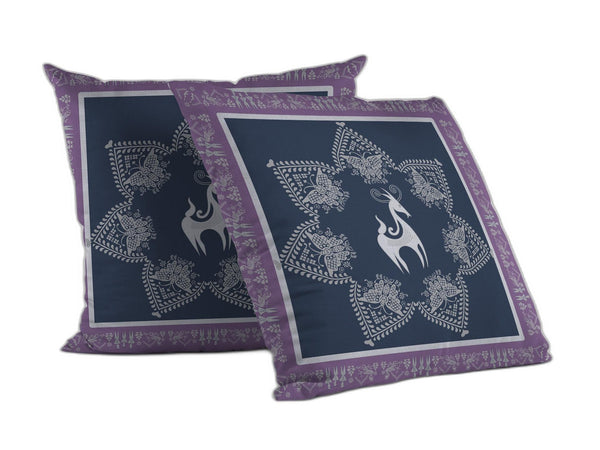 Homeroots 26” Navy Purple Horse Indoor Outdoor Throw Pillow   412414