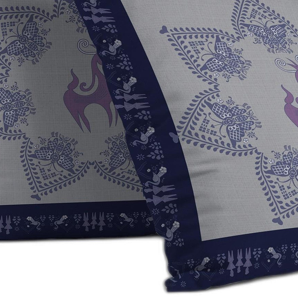 Homeroots 28” Gray Purple Horse Indoor Outdoor Throw Pillow   412420