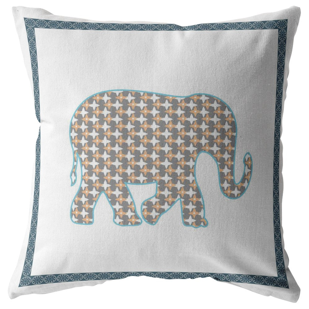 Homeroots 28” Gold White Elephant Indoor Outdoor Throw Pillow   412440