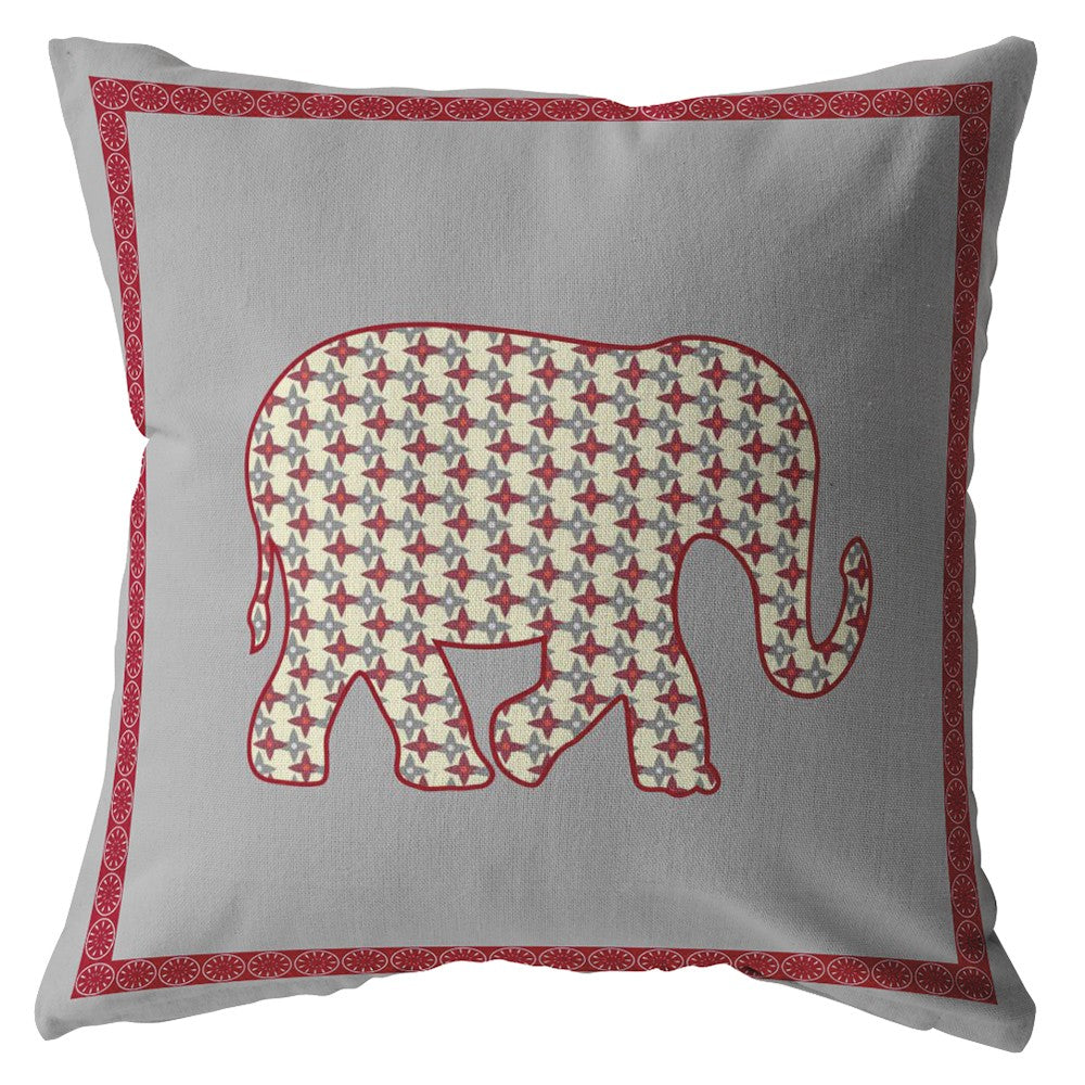 Homeroots 26” Red Gray Elephant Indoor Outdoor Throw Pillow   412449