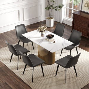 English Elm 55.12 Modern Sintered Stone Dining Table with Bronze Iron Legs, Rectangular Seat for 6, 400lb Capacity Antique Brass,White W1535S00554