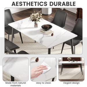 English Elm 55.12" Modern Artificial Stone Dining Table With Dark Grey Metal Legs – Seats 6, Sleek Design! W1535S00500