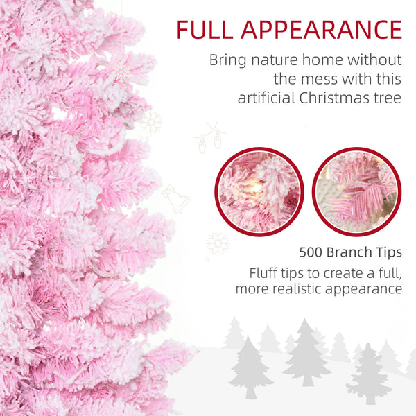 English Elm Homcom 6Ft Snow Flocked Pencil Christmas Tree With Warm White Leds – Perfect Space-Saving Holiday Decor W2225P229398