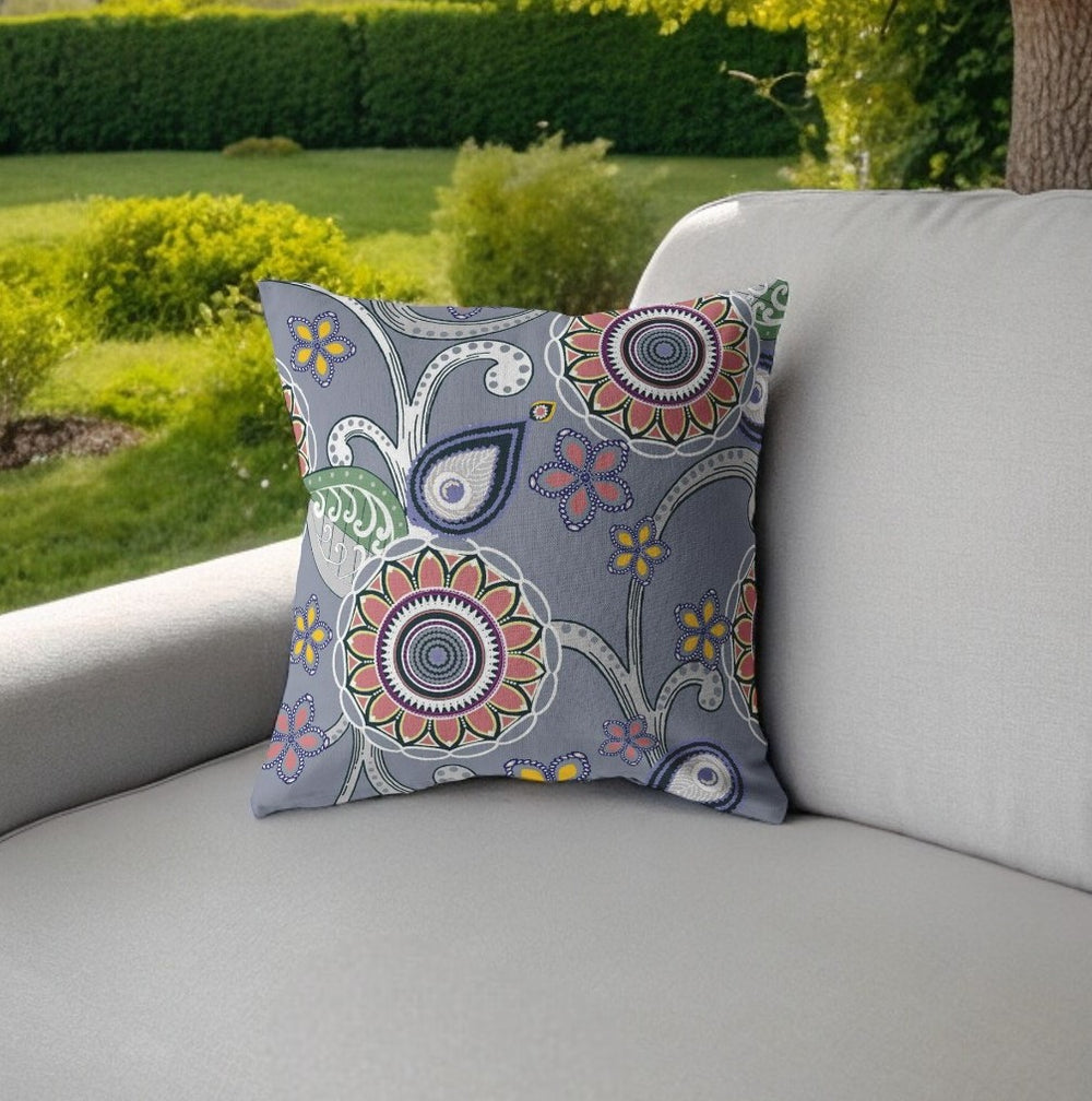 Homeroots 28” Gray Pink Floral Indoor Outdoor Throw Pillow   412475