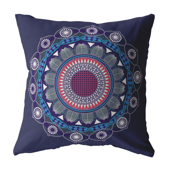 Homeroots 26" X 26" Navy Blue Blown Seam Geometric Indoor Outdoor Throw Pillow   412484