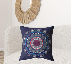 Homeroots 26" X 26" Navy Blue Blown Seam Geometric Indoor Outdoor Throw Pillow   412484