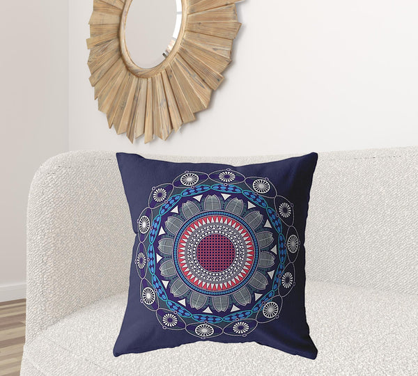 Homeroots 26" X 26" Navy Blue Blown Seam Geometric Indoor Outdoor Throw Pillow   412484