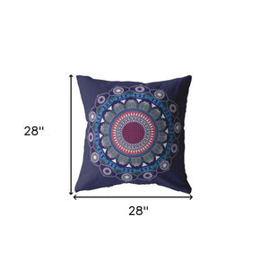 Homeroots 28" X 28" Navy Blue Blown Seam Geometric Indoor Outdoor Throw Pillow   412485
