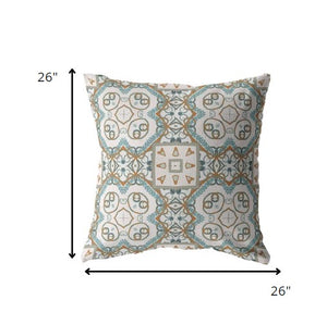 Homeroots 26” Blue Orange Mandala Indoor Outdoor Throw Pillow   412489