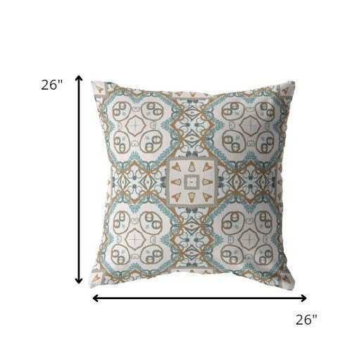 Homeroots 26” Blue Orange Mandala Indoor Outdoor Throw Pillow   412489