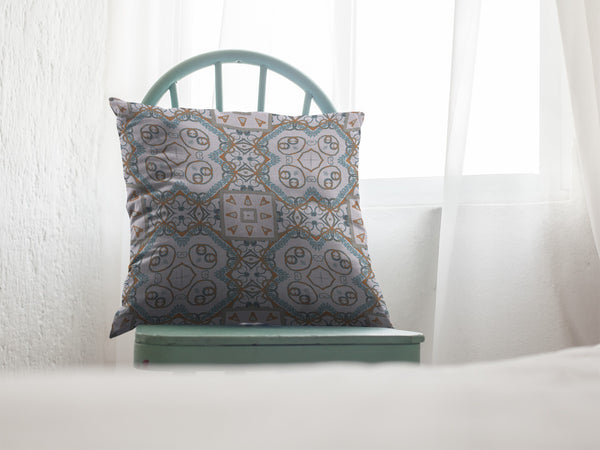 Homeroots 28” Blue Orange Mandala Indoor Outdoor Throw Pillow   412490